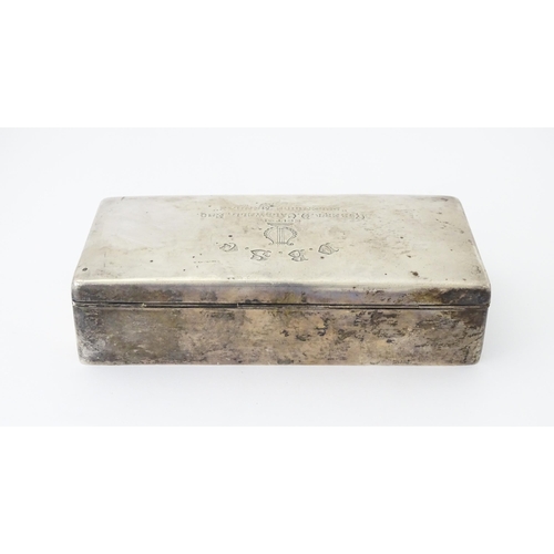 444 - A silver cigarette box with hinged lid and three sectional interior, hallmarked Birmingham 1904, mak... 