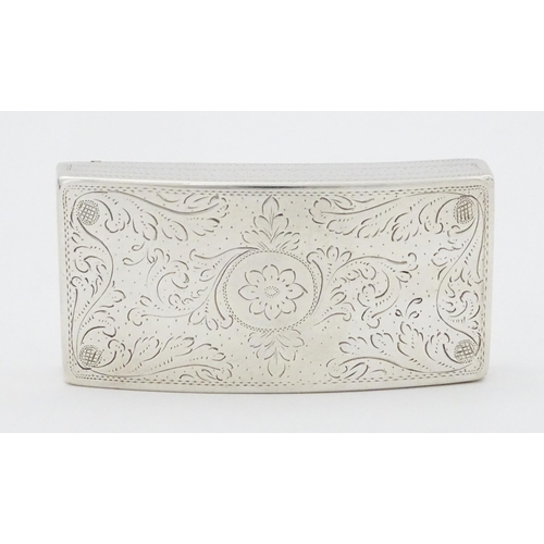 458 - A George III silver snuff box shaped form with engraved decoration, hallmarked Birmingham 1813, make... 