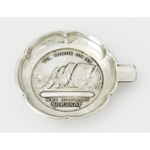 476 - A Norwegian silver plate ashtray titled 'Til Minde Om At Har Besteget Nordkap', bearing mark for Dav... 