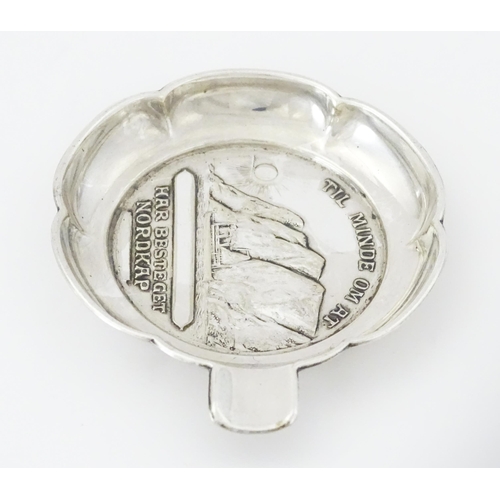 476 - A Norwegian silver plate ashtray titled 'Til Minde Om At Har Besteget Nordkap', bearing mark for Dav... 