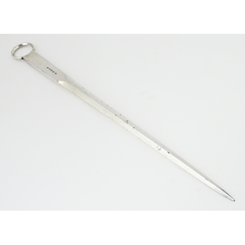 496 - A silver plate meat skewer. Approx. 12