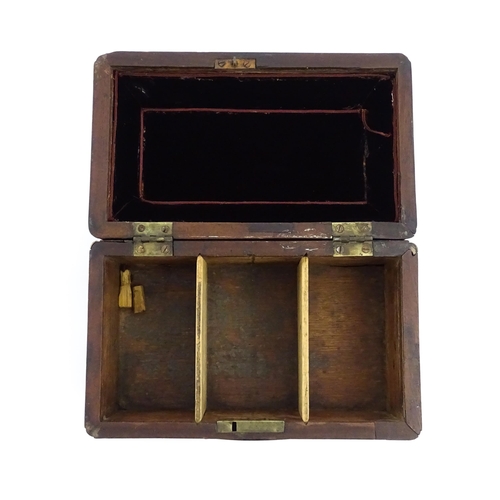 1089 - A 19thC mahogany caddy / box, opening to reveal three section within. Approx. 7