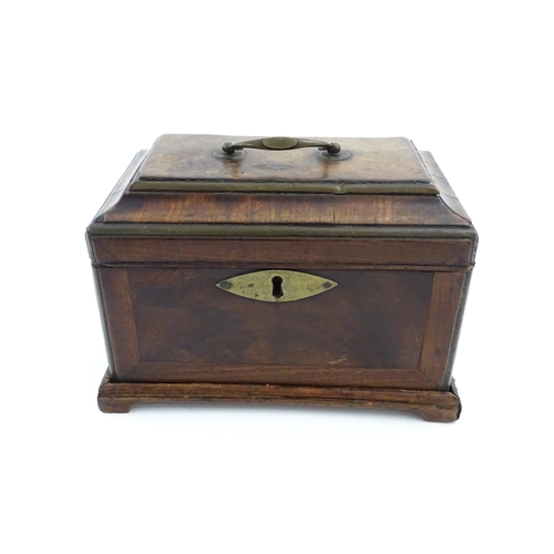 1089 - A 19thC mahogany caddy / box, opening to reveal three section within. Approx. 7