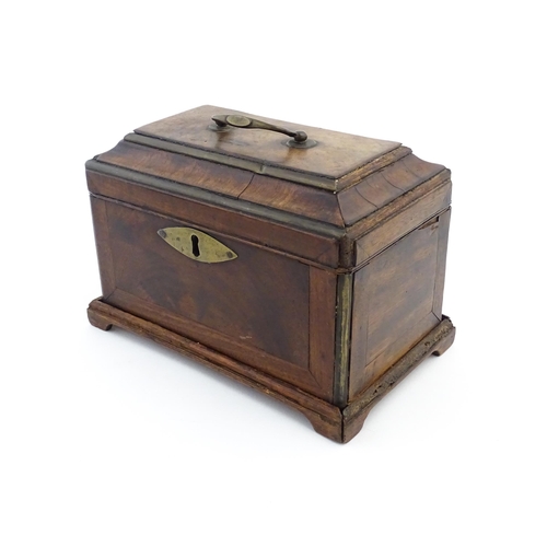 1089 - A 19thC mahogany caddy / box, opening to reveal three section within. Approx. 7