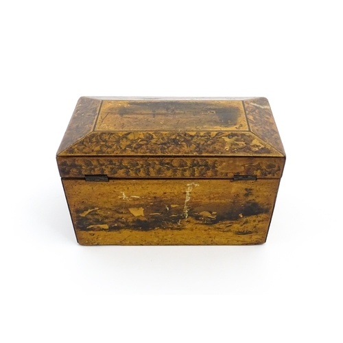 1090 - A 19thC tea caddy of tapering form with transfer decoration depicting rural scenes, courting couples... 