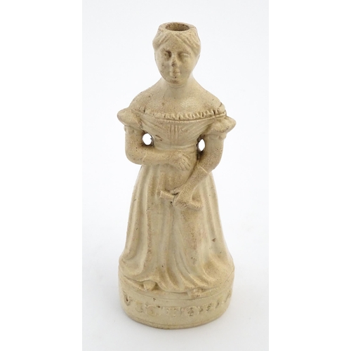 1105 - A Queen Victorian stoneware reform / spirit flask modelled as young Queen Victoria. The base titled ... 