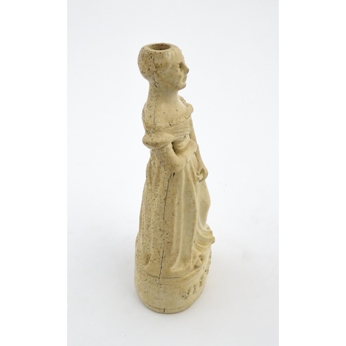 1105 - A Queen Victorian stoneware reform / spirit flask modelled as young Queen Victoria. The base titled ... 