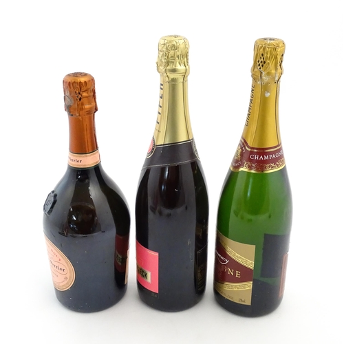 1122 - Three 750ml bottles of champagne, comprising Laurent-Perrier rosé , Piper-Heidsieck rosé and De Laur... 