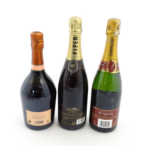 1122 - Three 750ml bottles of champagne, comprising Laurent-Perrier rosé , Piper-Heidsieck rosé and De Laur... 