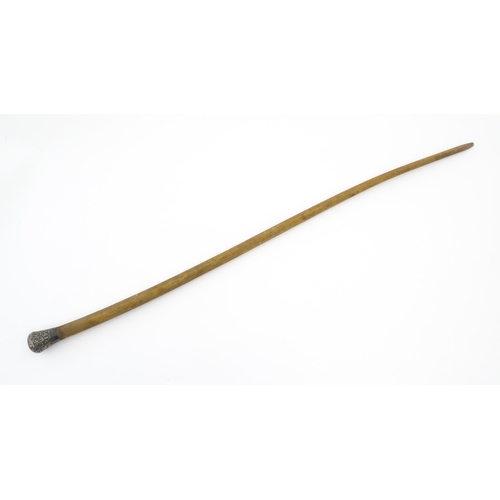 1279 - An early 20thC bull pizzle walking stick / cane with white metal pommel, possibly Indian. Approx. 34... 