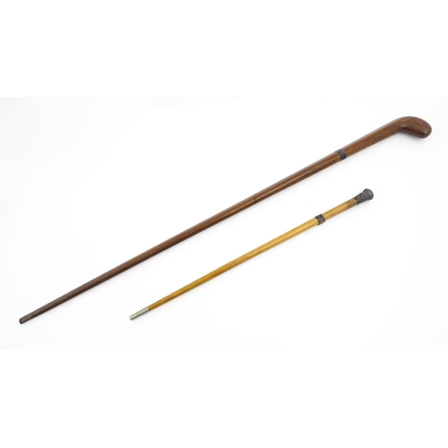 1282 - An early 20thC Sunday stick formed as a stylised golf club. Together with a swagger stick with white... 