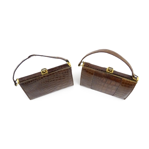 1328 - Vintage fashion / clothing: Six brown leather handbags. Together with a brown leather wallet. The la... 