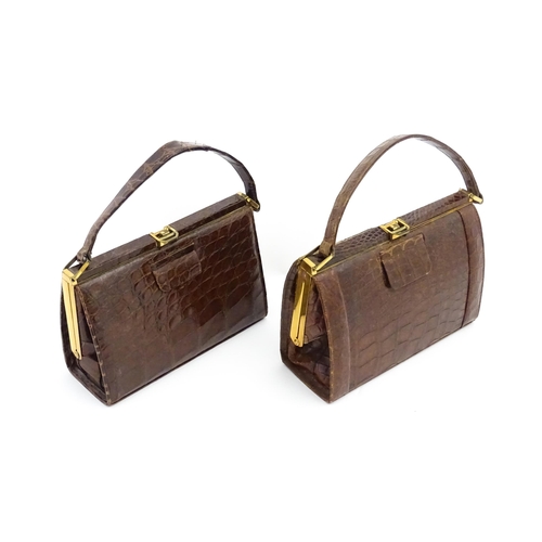 1328 - Vintage fashion / clothing: Six brown leather handbags. Together with a brown leather wallet. The la... 