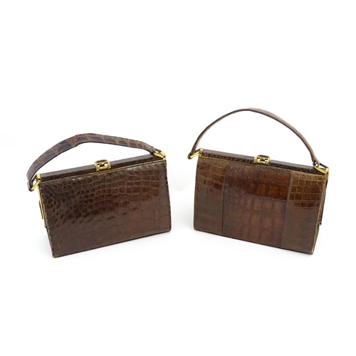 1328 - Vintage fashion / clothing: Six brown leather handbags. Together with a brown leather wallet. The la... 