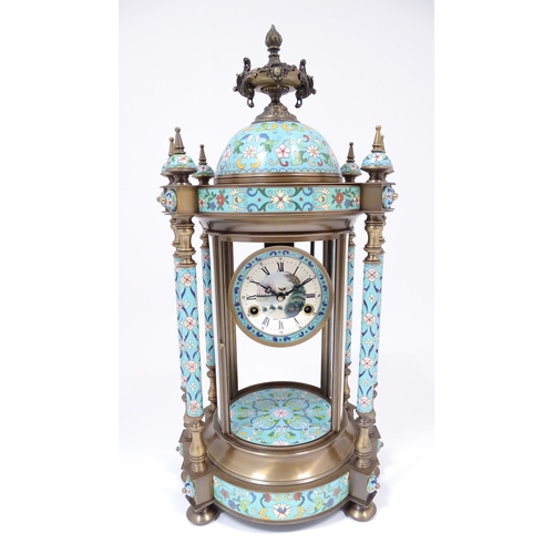 1395 - A late 20thC French table clock of pagoda form with cloisonne enamel decoration,  the dial with Roma... 