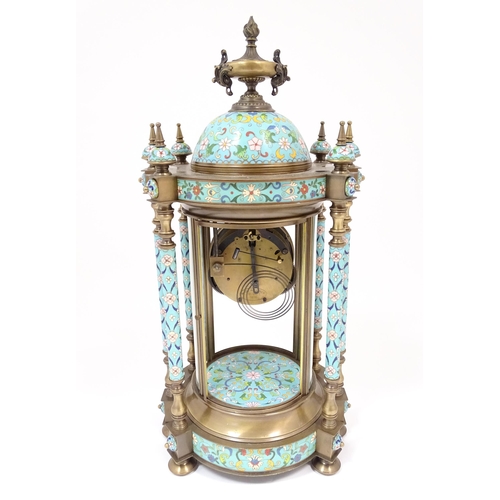 1395 - A late 20thC French table clock of pagoda form with cloisonne enamel decoration,  the dial with Roma... 