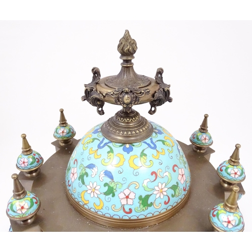 1395 - A late 20thC French table clock of pagoda form with cloisonne enamel decoration,  the dial with Roma... 