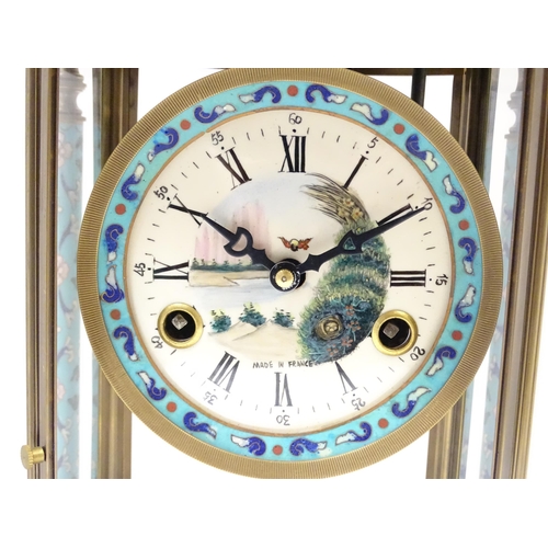 1395 - A late 20thC French table clock of pagoda form with cloisonne enamel decoration,  the dial with Roma... 