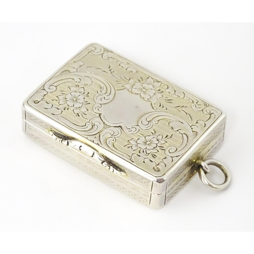 412 - A Victorian silver vinaigrette with gilt interior, hallmarked Birmingham 1857, maker Aston & Son. Ap... 