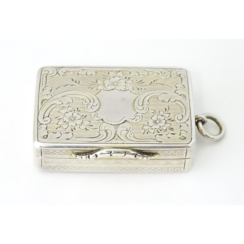 412 - A Victorian silver vinaigrette with gilt interior, hallmarked Birmingham 1857, maker Aston & Son. Ap... 