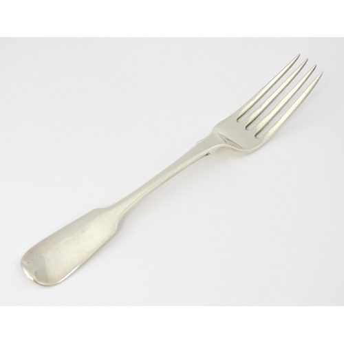 416 - A Victorian silver Fiddle pattern dessert fork hallmarked Exeter 1849, maker John Stone. Approx. 6 3... 