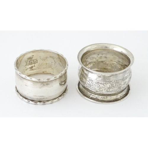 429 - Two silver napkin rings, one with engine turned decoration hallmarked Birmingham 1938, maker Francis... 