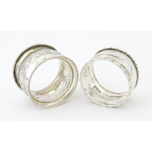 429 - Two silver napkin rings, one with engine turned decoration hallmarked Birmingham 1938, maker Francis... 