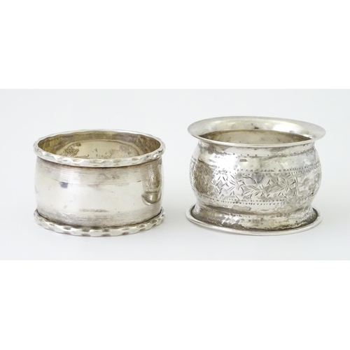 429 - Two silver napkin rings, one with engine turned decoration hallmarked Birmingham 1938, maker Francis... 