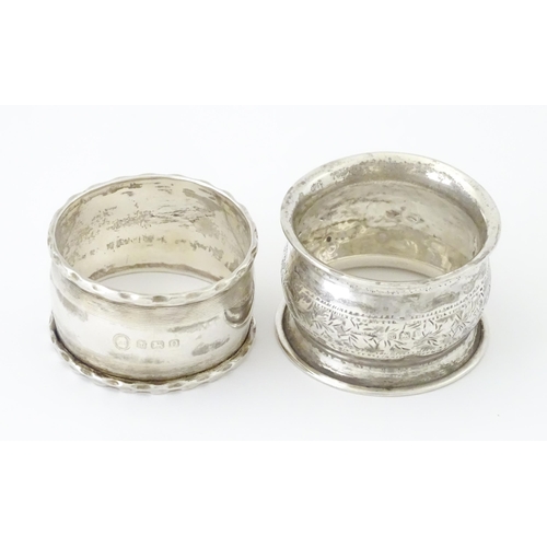 429 - Two silver napkin rings, one with engine turned decoration hallmarked Birmingham 1938, maker Francis... 