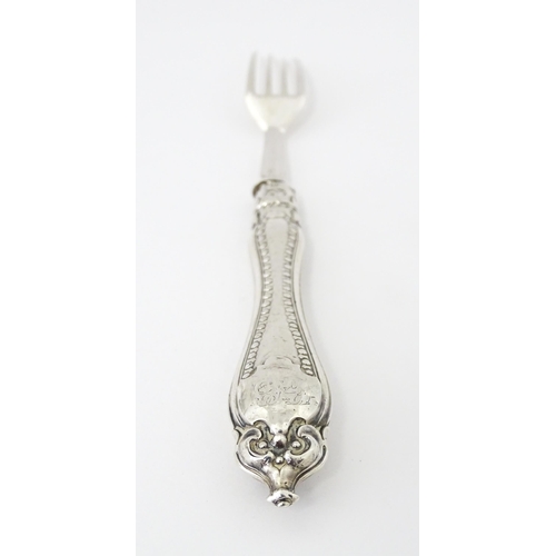 437 - A Victorian silver fork hallmarked Sheffield c. 1869, maker Martin, Hall & Co. Approx. 6 1/4