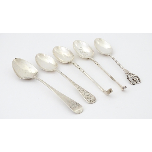 441 - Assorted silver items to include a silver teaspoon with golf club formed handle hallmarked Sheffield... 