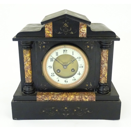 1398 - A late 19thC / early 20thC slate cased mantle clock,  S Marti & Co 8-day movement striking on a gong... 