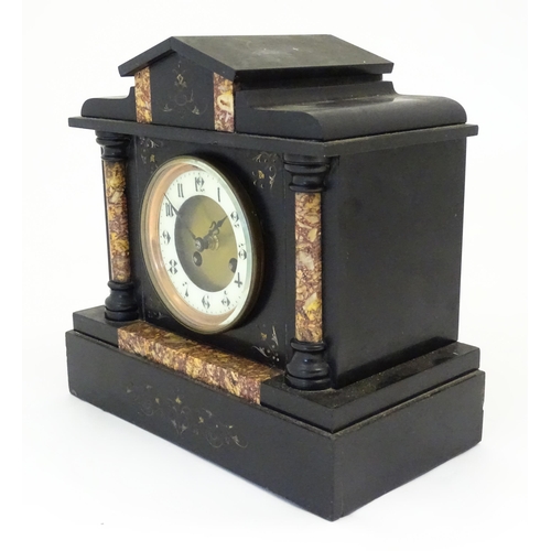 1398 - A late 19thC / early 20thC slate cased mantle clock,  S Marti & Co 8-day movement striking on a gong... 