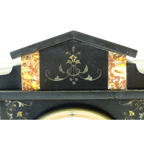 1398 - A late 19thC / early 20thC slate cased mantle clock,  S Marti & Co 8-day movement striking on a gong... 