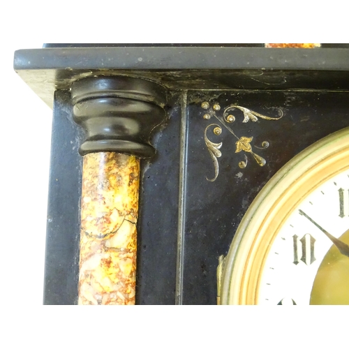 1398 - A late 19thC / early 20thC slate cased mantle clock,  S Marti & Co 8-day movement striking on a gong... 