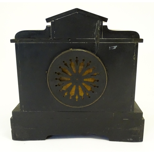 1398 - A late 19thC / early 20thC slate cased mantle clock,  S Marti & Co 8-day movement striking on a gong... 