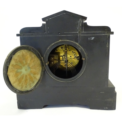 1398 - A late 19thC / early 20thC slate cased mantle clock,  S Marti & Co 8-day movement striking on a gong... 