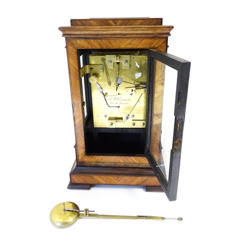 1408 - A 19thC library clock. The pained dial with Roman numerals signed 'A. B. Camacho ,  Rio De Janeiro',... 