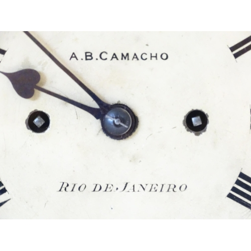 1408 - A 19thC library clock. The pained dial with Roman numerals signed 'A. B. Camacho ,  Rio De Janeiro',... 