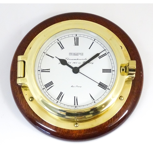 1414 - A late 20thC German Wempe chronometererke ships clock. Approx 6 3/4