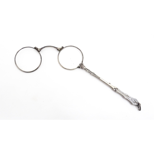 1209 - 20thC silver plate lorgnette with enamel decoration. Approx. 5 3/4