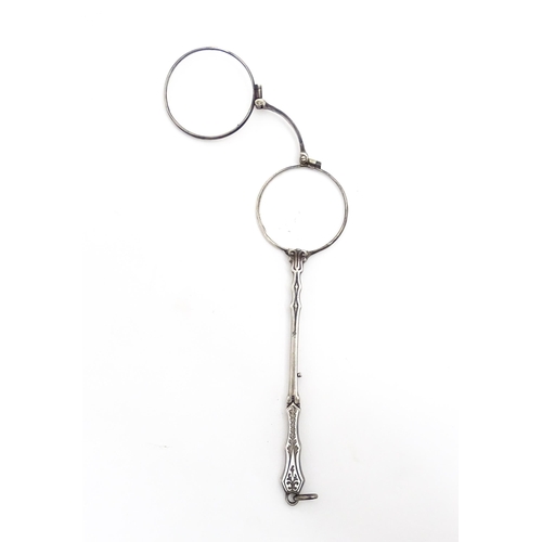 1209 - 20thC silver plate lorgnette with enamel decoration. Approx. 5 3/4