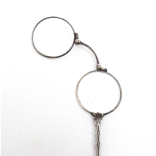 1209 - 20thC silver plate lorgnette with enamel decoration. Approx. 5 3/4