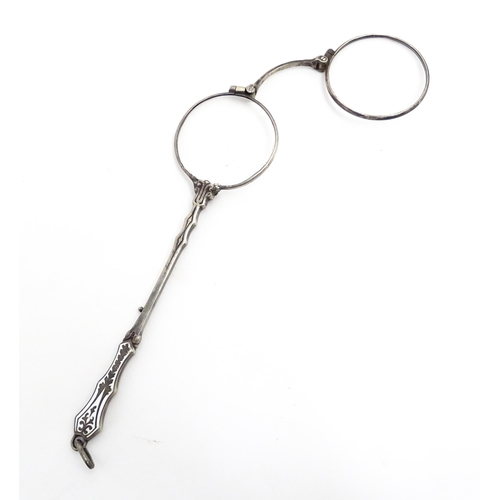 1209 - 20thC silver plate lorgnette with enamel decoration. Approx. 5 3/4