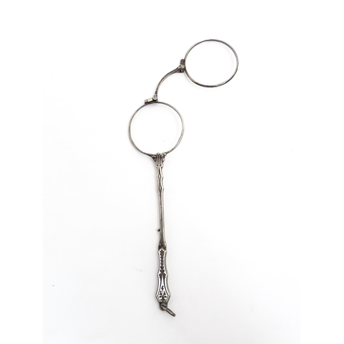 1209 - 20thC silver plate lorgnette with enamel decoration. Approx. 5 3/4