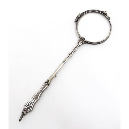 1209 - 20thC silver plate lorgnette with enamel decoration. Approx. 5 3/4