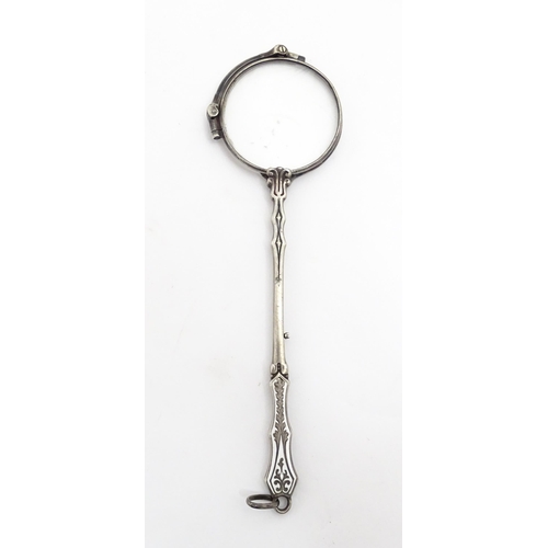 1209 - 20thC silver plate lorgnette with enamel decoration. Approx. 5 3/4