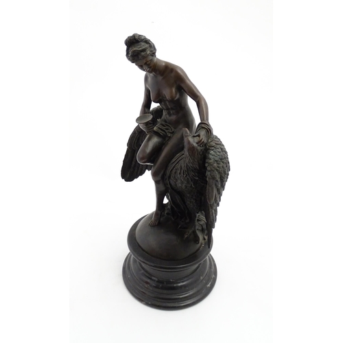 1224 - A 20thC cast bronze sculpture modelled as Hebe and the Eagle of Jupiter. Bears cast Milo signature a... 