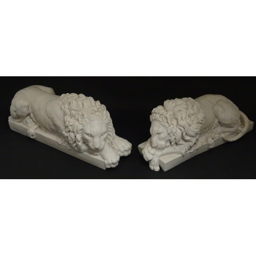 1228 - A pair of late 20thC cast models of the Rezzonico Lions after Antonio Canova. Approx. 11 1/4