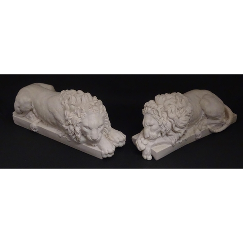 1228 - A pair of late 20thC cast models of the Rezzonico Lions after Antonio Canova. Approx. 11 1/4